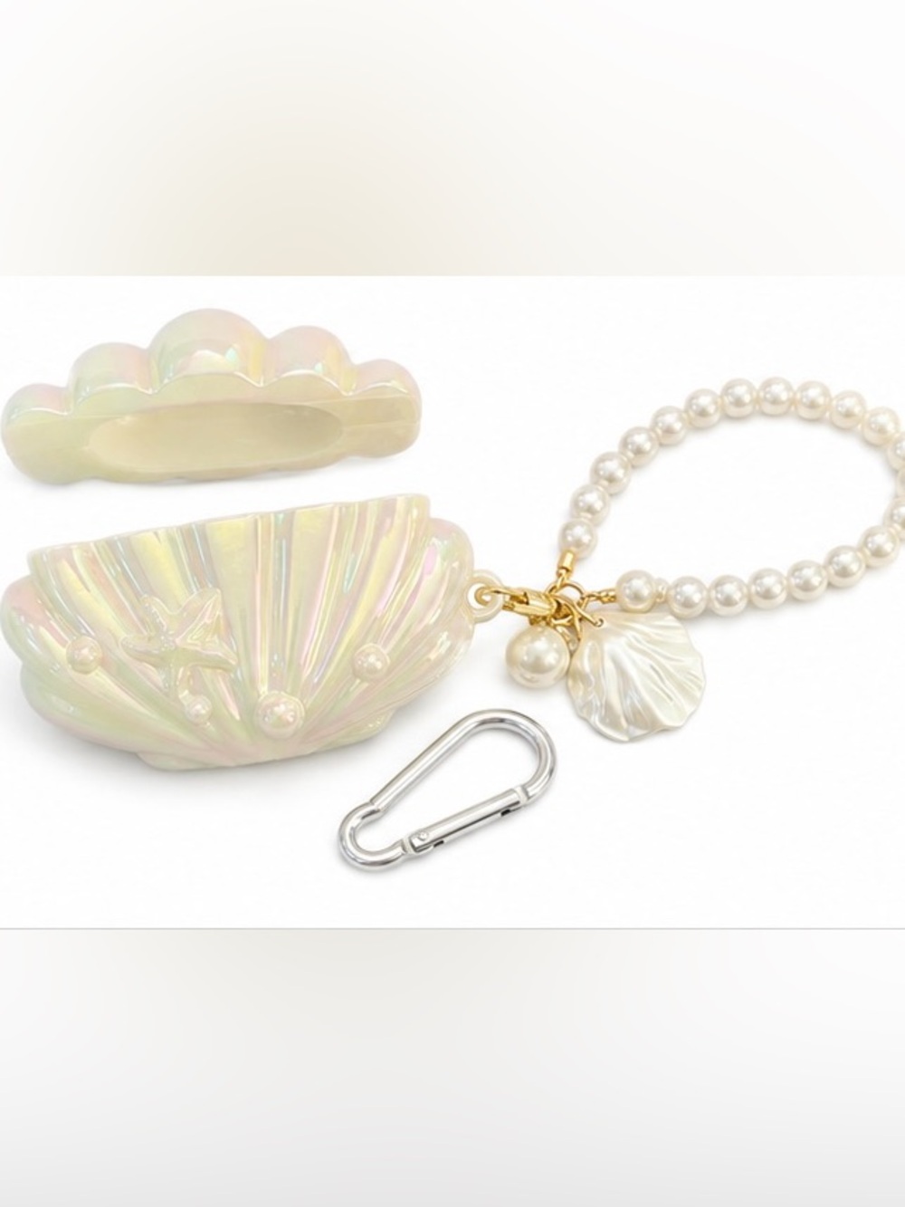 Iridescent Shell AirPod 1st and 2nd Generation Case with Pearl Wristlet - Picture 1 of 4